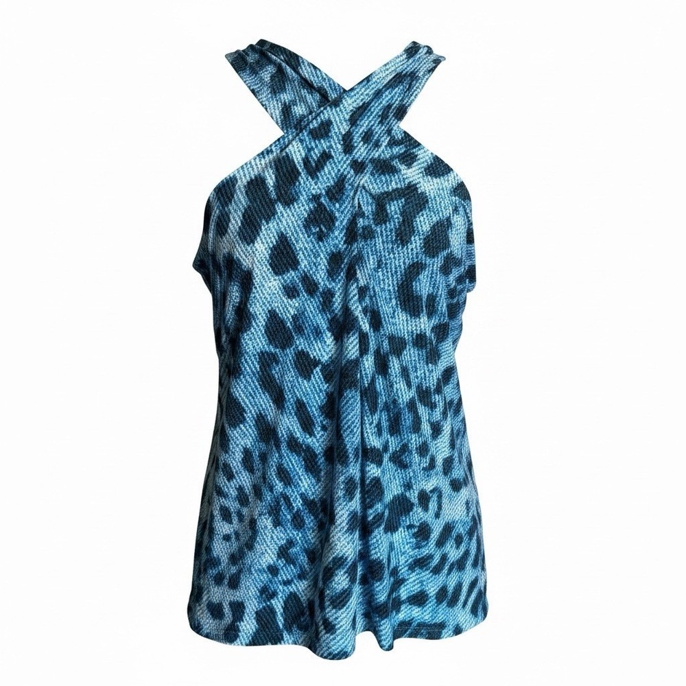 INC‎  M Women's Leopard Print Crisscross Halter Blouse Shirt Top TEDO